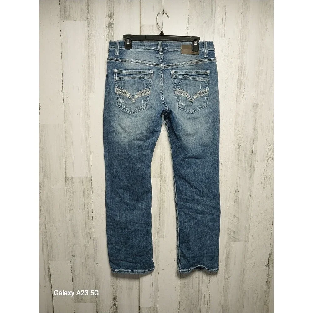 BKE Jeans Mens 31x30 Blue Derek Straight Distressed Stretch Denim